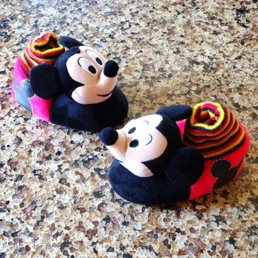 Mickey Mouse Youth Plush Cozy Sock Top Slippers NWOT - Picture 2 of 11